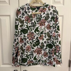 Ann Taylor Factory Floral Green and Pink Women's Top